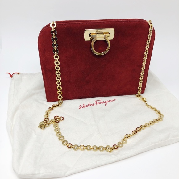 Salvatore Ferragamo Handbags - RARE Ferragamo Vintage Red Suede Satchel Handbag